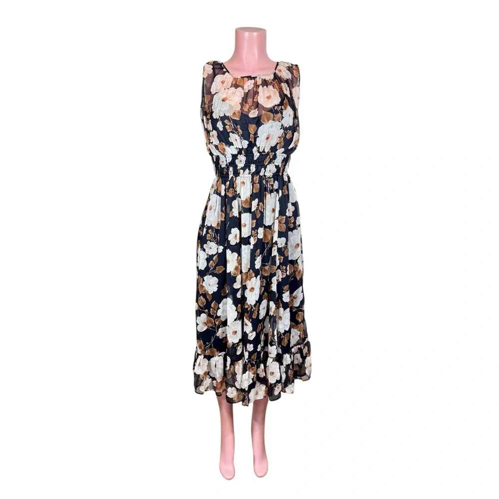 NWT Arbercombie & Fitch Easy High Neck Midi Dress Womens Black Brown Floral XSP
